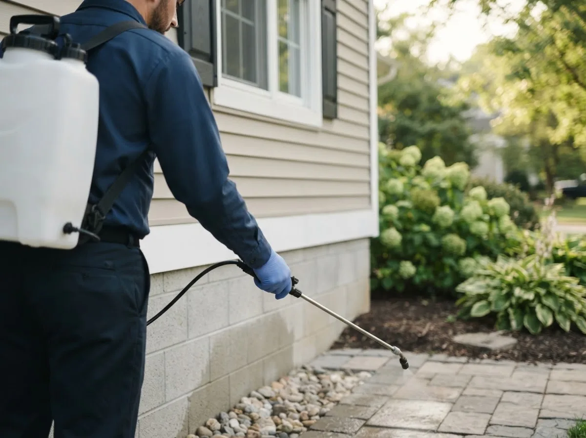Pest control technician inspecting a home in Rowe, VA